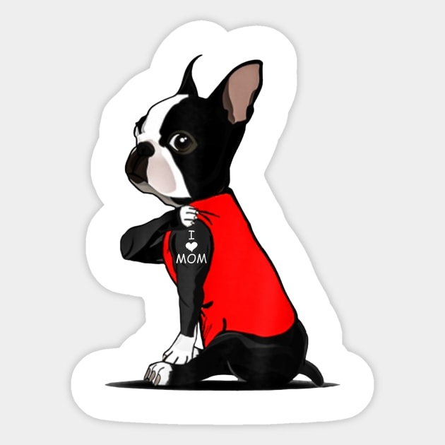 Boston Terrier Tattoo I Love Mom Sticker by Pretr=ty